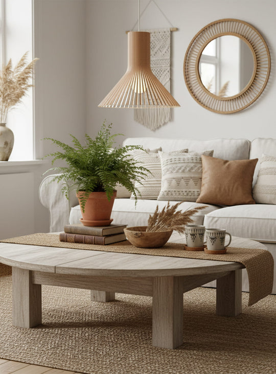 Flute D : abat-jour en bois clair au charme artisanal et épuré.