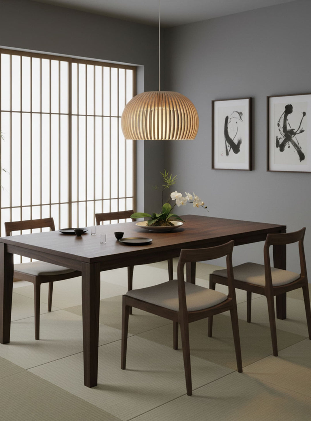 Abat-jour Flute E : design scandinave et lumière douce en lamelles de bois.