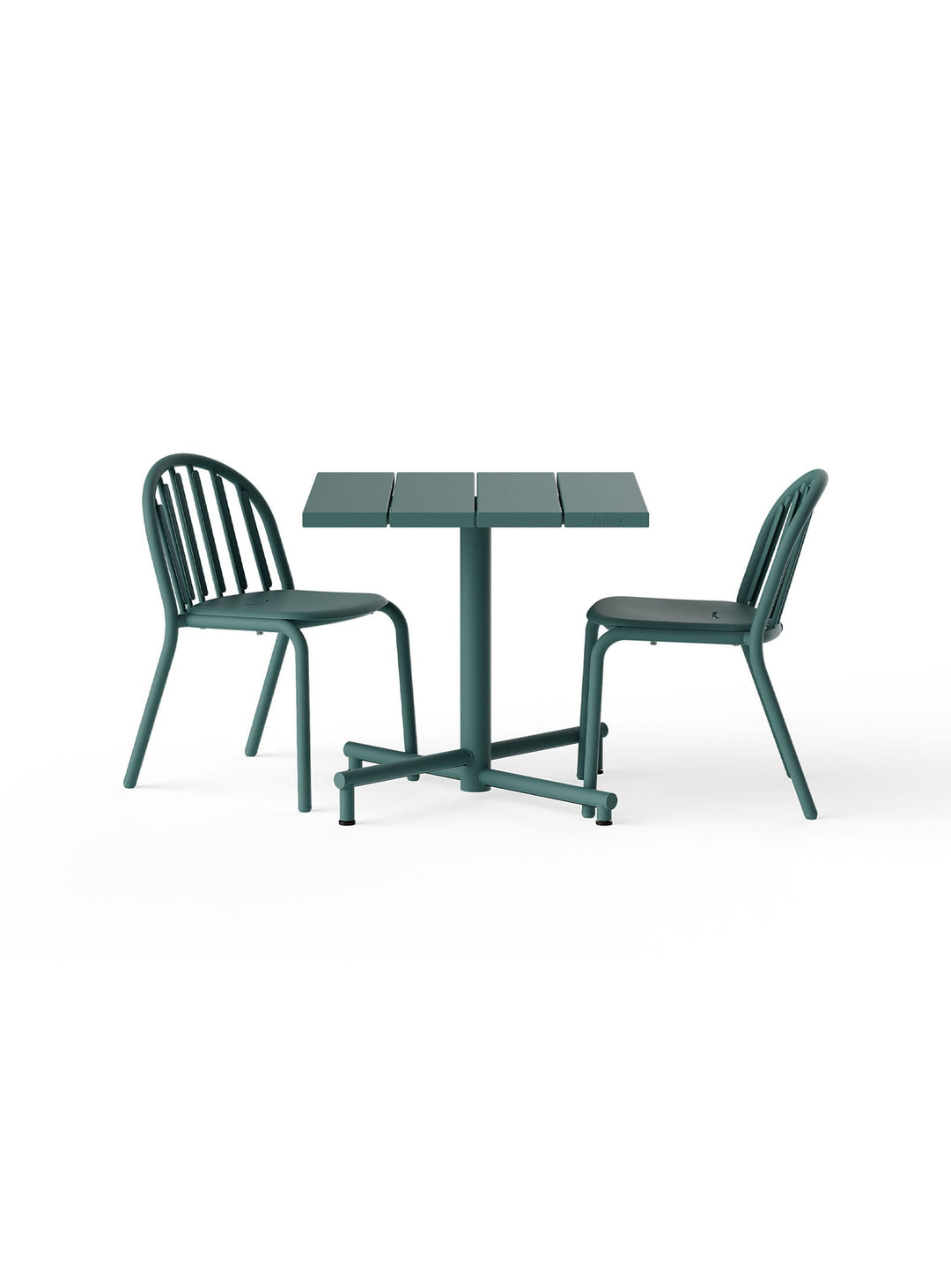 Ensemble bistro Fred’s de Fatboy : table et chaises empilables design. vert sage