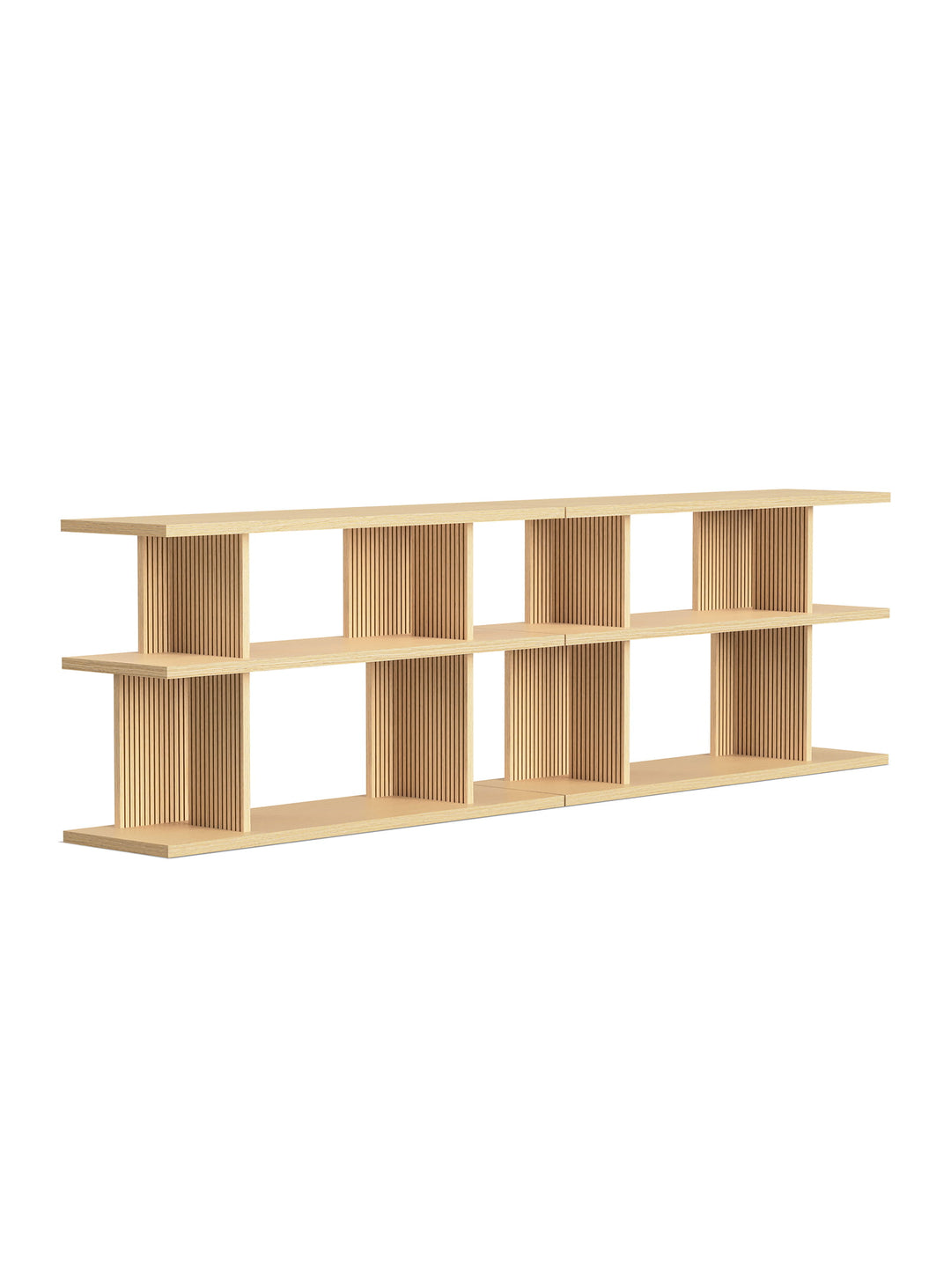 Étagère Albion de Gus* Modern 3×3 — Bibliothèque design en placage bois, panneaux cannelés, style contemporain. chêne