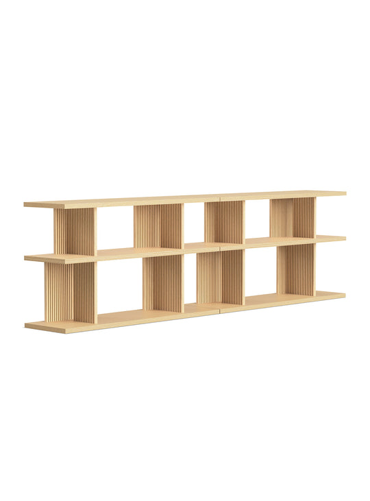 Étagère Albion de Gus* Modern 3×3 — Bibliothèque design en placage bois, panneaux cannelés, style contemporain. chêne