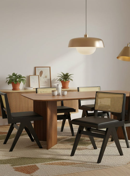 La table Atwell de Gus* Modern allie bois massif, élégance et fonctionnalité.