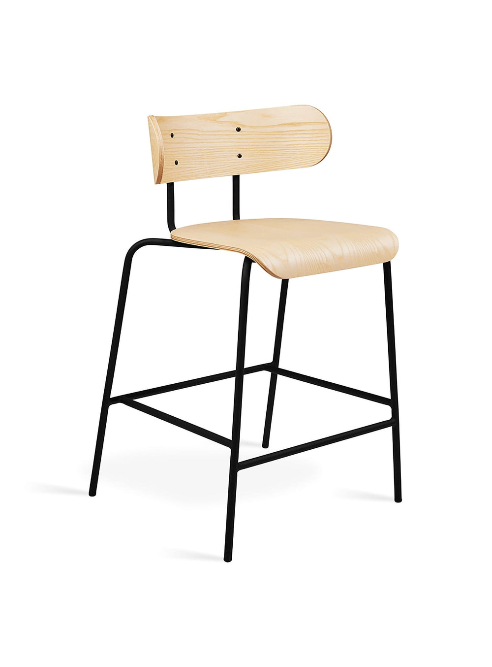 Tabouret de comptoir Gus* Modern, assise en contreplaqué et confort doux. frene