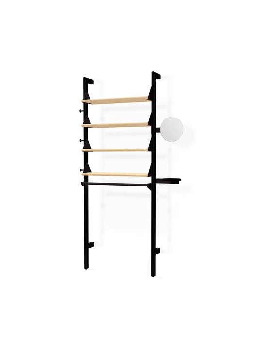 Display Branch 1 de Gus* : une étagère modulaire qui combine rangement fonctionnel et esthétisme architectural. Noir / naturel.