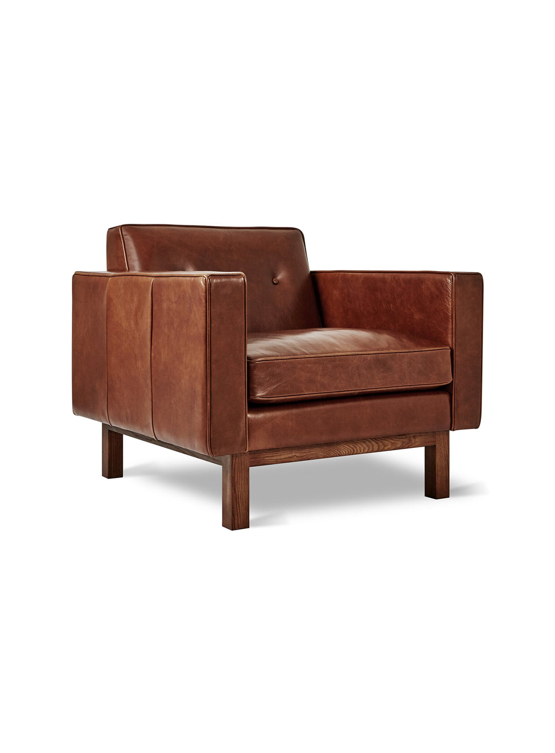 Élégance mid-century et confort raffiné définissent le fauteuil Embassy de Gus* Modern. Cuir brun