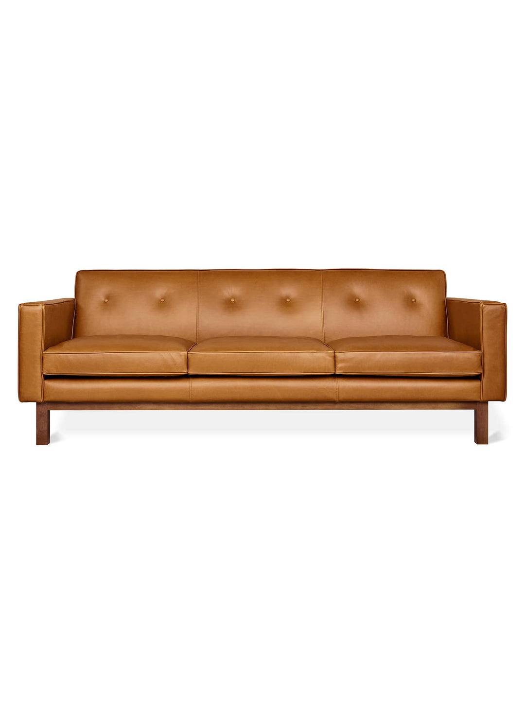 Confort enveloppant et allure mid-century pour le sofa Embassy de Gus* Modern. Cuir Tucson sienna