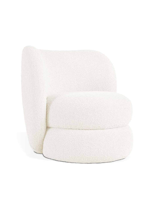 Fauteuil Forme de Gus Modern* en tissu bouclé, design contemporain cocooning.