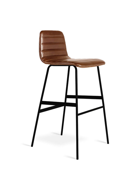 Tabouret de bar Lecture Gus* Modern, pieds en acier noir robustes et durables. Cuir brun