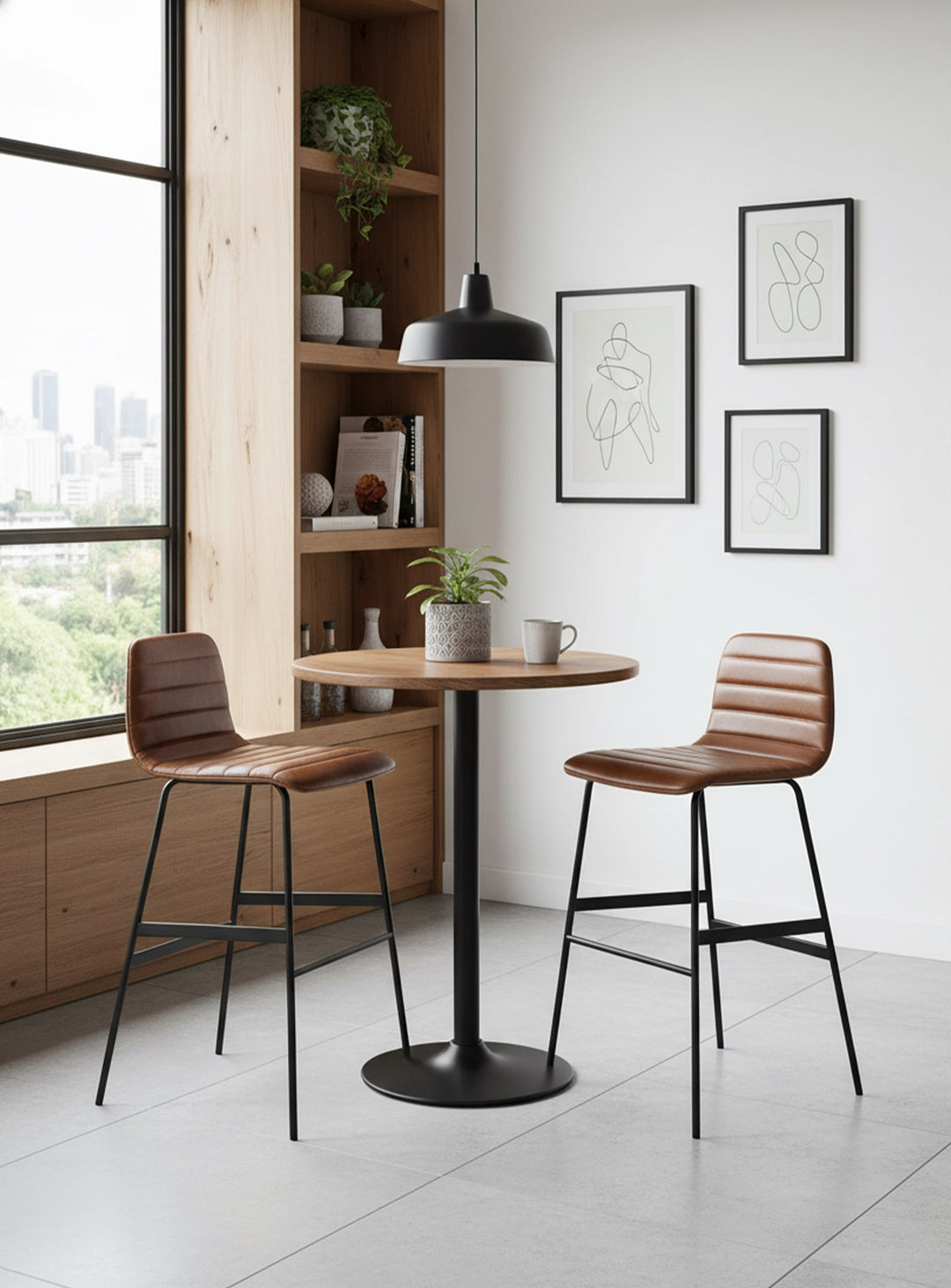 Tabouret de bar Lecture de Gus* Modern, confort moderne et look scolaire revisité. Cuir brun