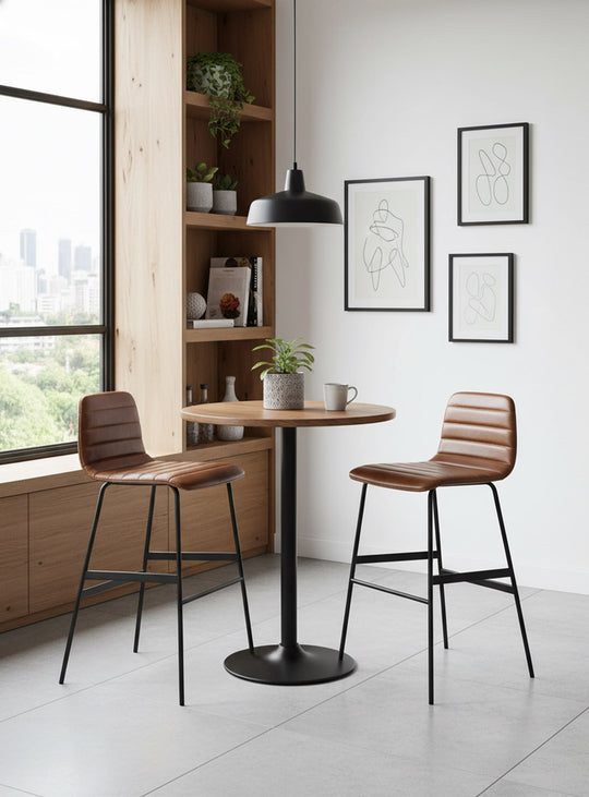 Tabouret de bar Lecture de Gus* Modern, confort moderne et look scolaire revisité. Cuir brun