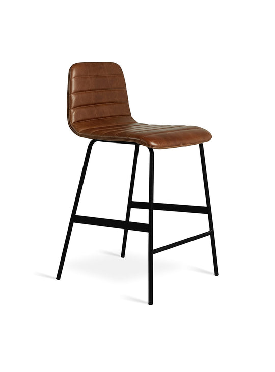 Tabouret de comptoir Lecture Gus* Modern, pieds en acier noir durables et stables. cuir brun