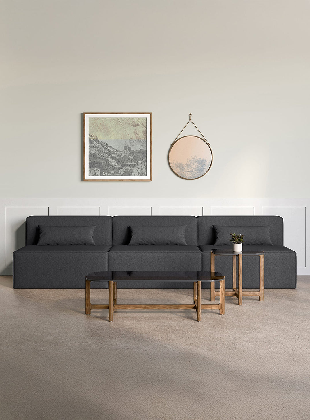 Sofa 3 places sans accoudoirs Gus* Modern Mix Modular, style ouvert et moderne. mowat raven
