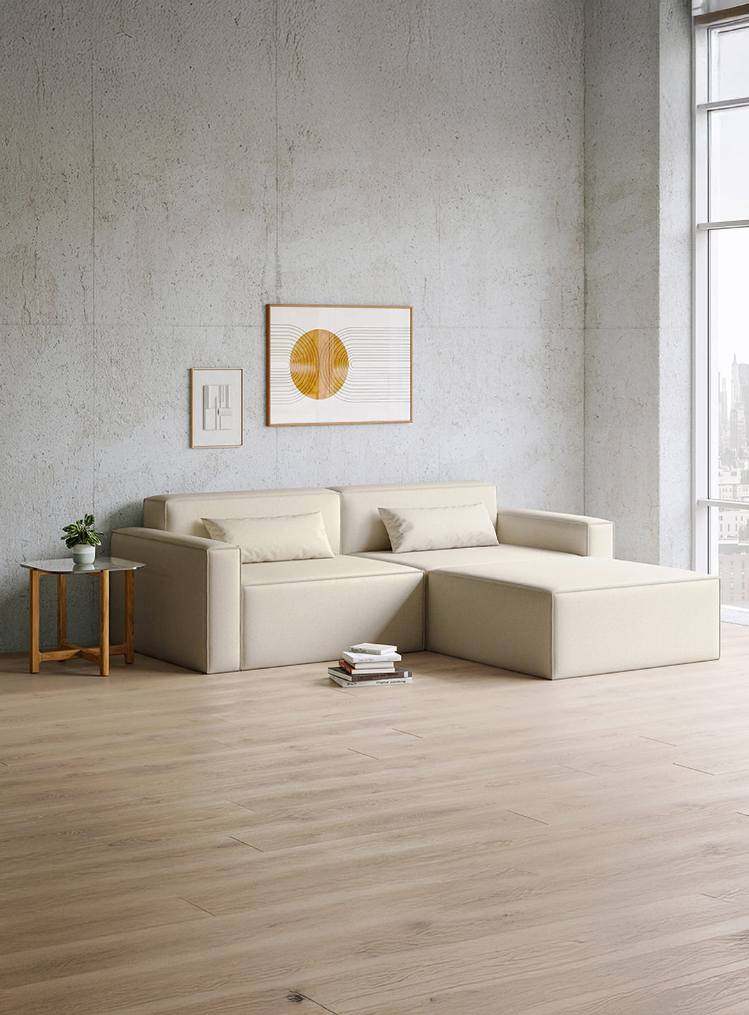 Sofa sectionnel 3 places Gus* Modern Mix Modular, lignes droites et modularité. mowat sand