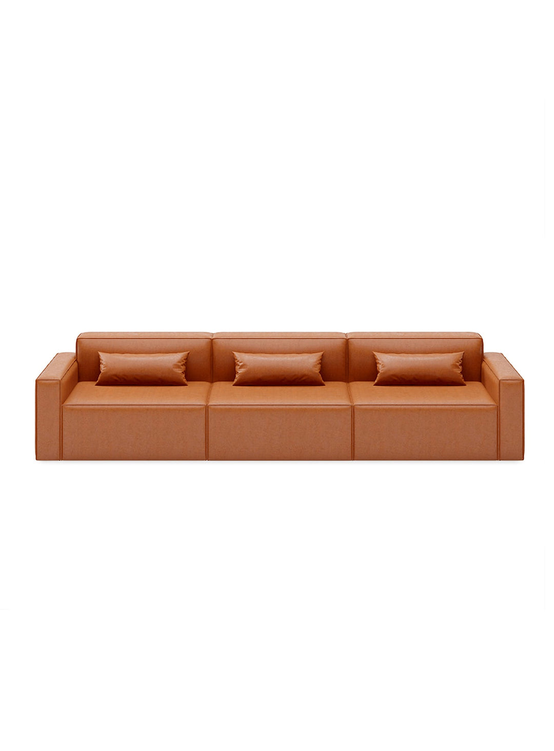 Sofa 3 places avec accoudoirs Gus* Modern Mix Modular, design serré et look contemporain. cuir vegan cognac