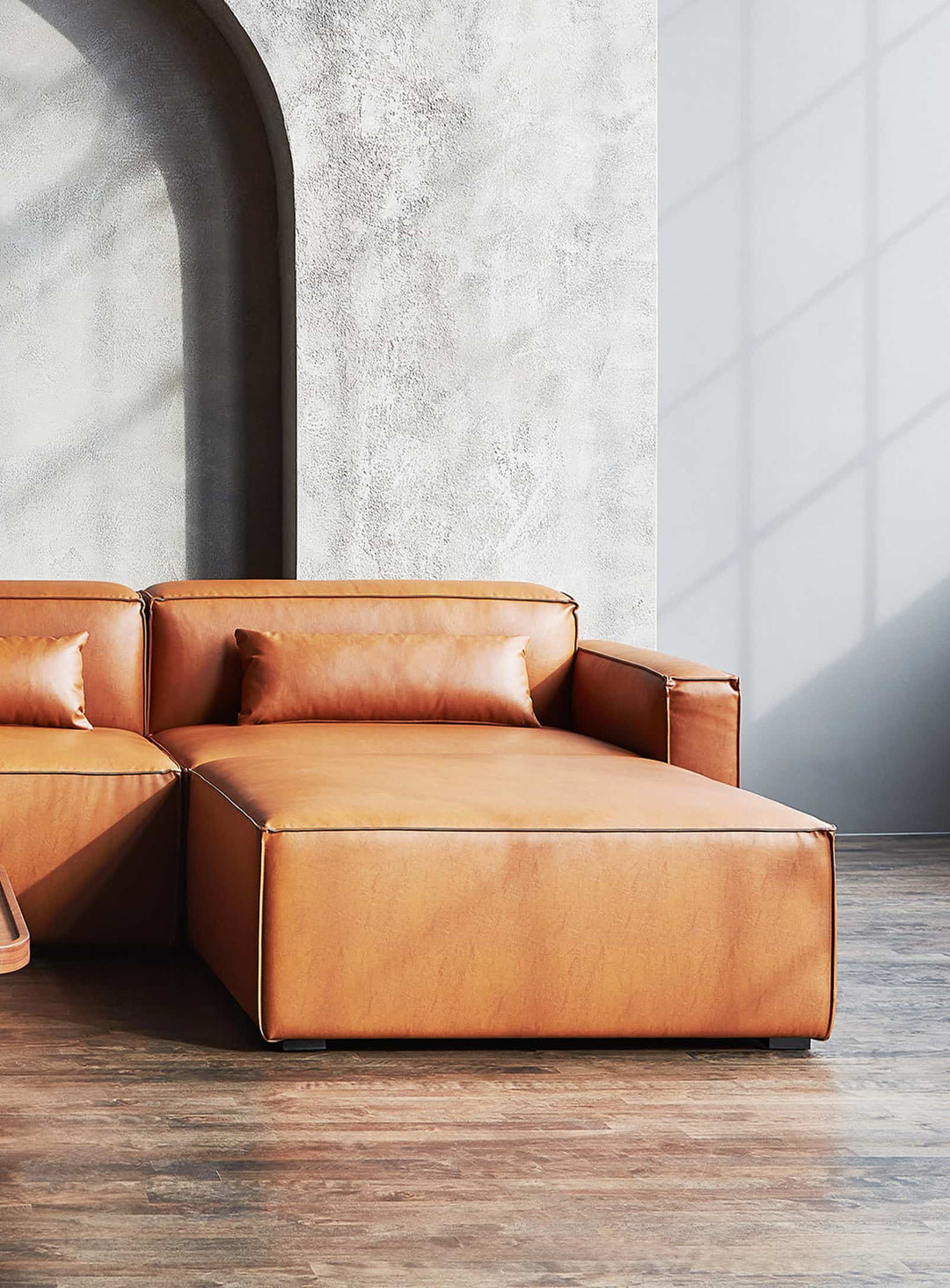 Ottoman Gus* Modern Mix Modular, élément polyvalent pour tout espace. cuir vegan cognac