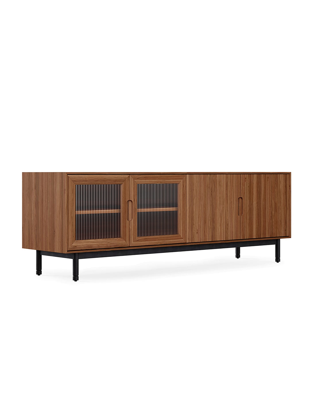 Buffet Munro Gus* Modern, meuble chic avec portes cannelées et étagères réglables. noyer