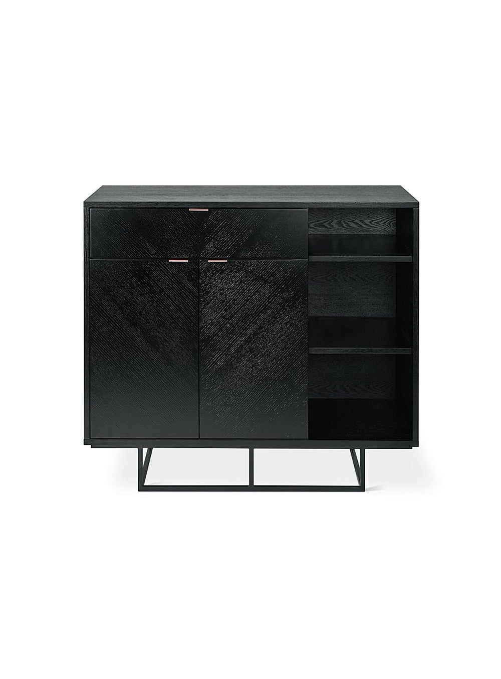 Myles de Gus* Modern : meuble chic avec base noire flottante et rangements réglables.