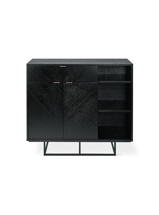 Myles de Gus* Modern : meuble chic avec base noire flottante et rangements réglables.