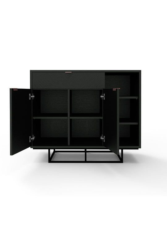 Cabinet Myles de Gus* Modern : design minimaliste, bois teinté foncé et luxe discret.