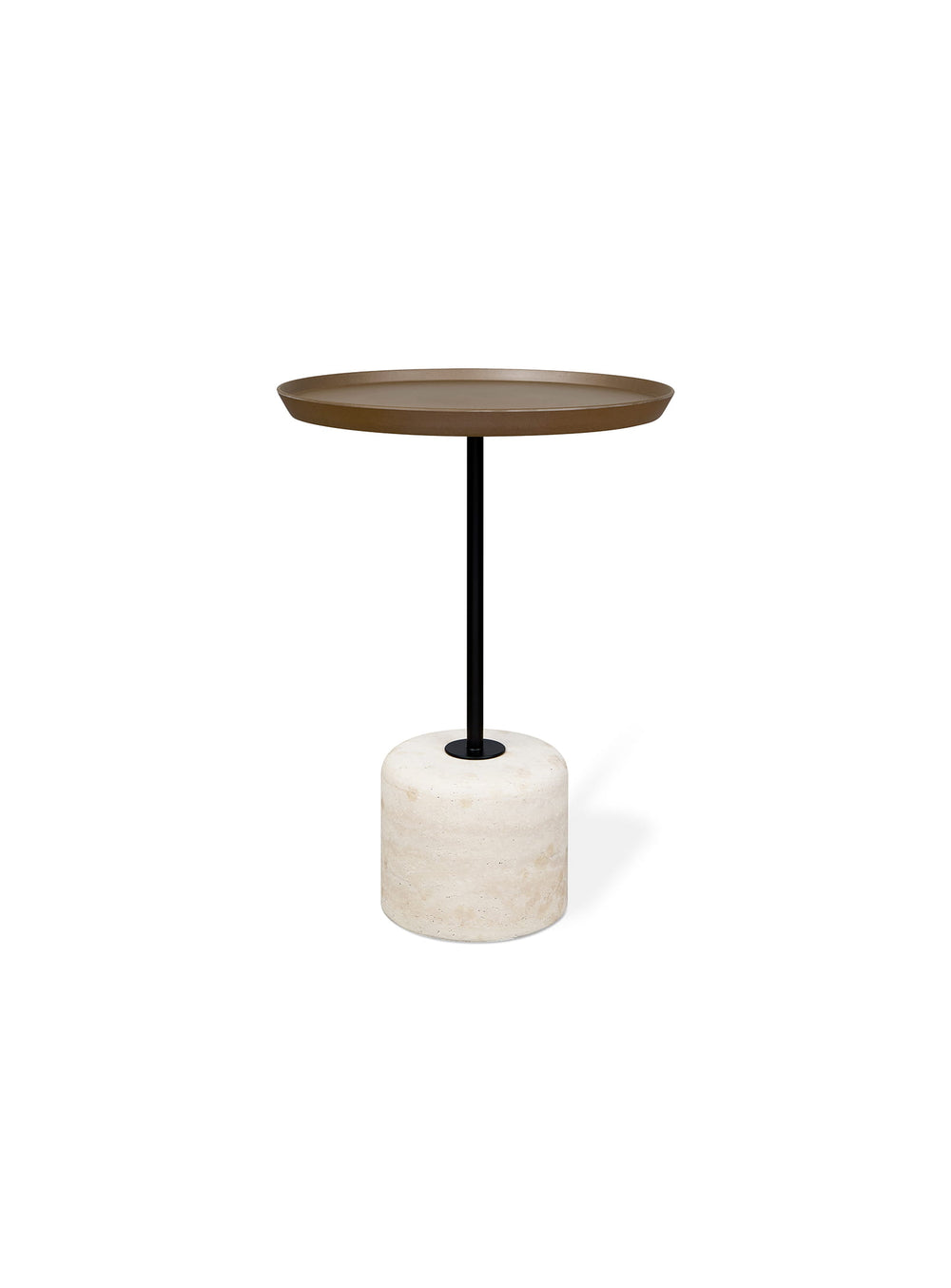 Table Gus* Modern Agency : une table contemporaine mêlant matériaux recyclés, travertin naturel et acier. java