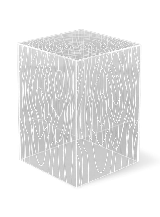 Gus* Modern Timber : table d’appoint moderne et artistique transparente.