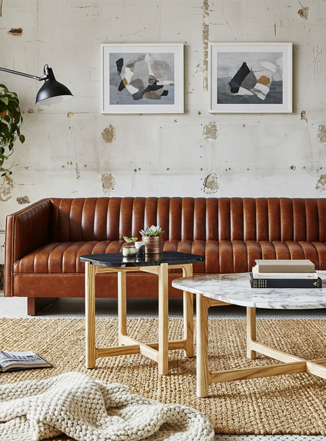 Sofa Wallace de Gus* Modern : confort cannelé et design intemporel. Cuir brun.