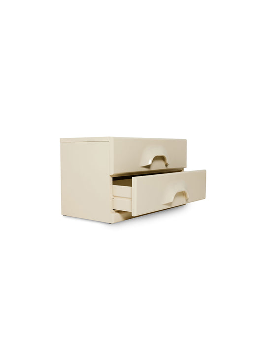 Commode à deux tiroirs HKliving, meuble pratique avec intérieur bois chaleureux contrasté. crème
