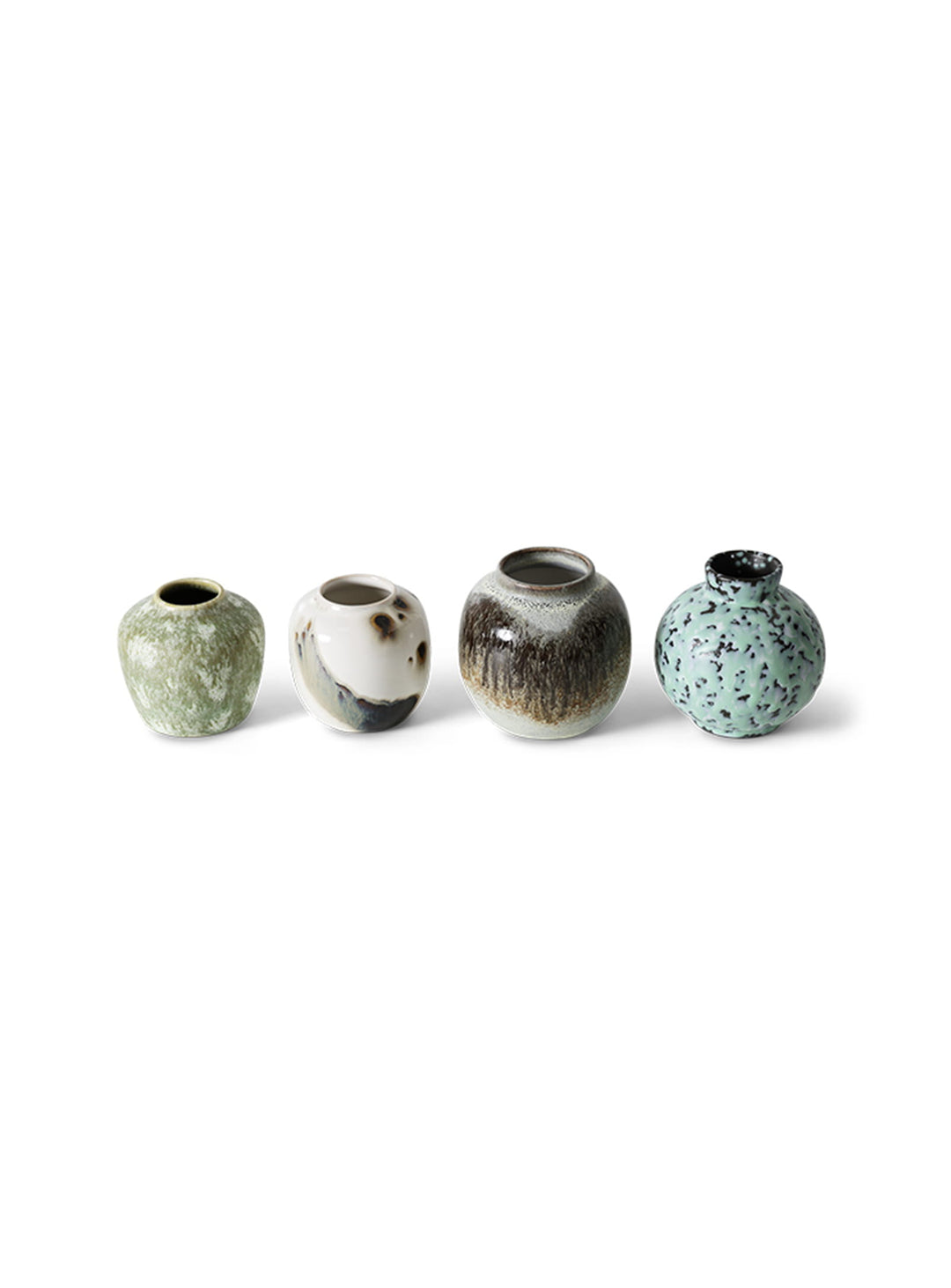 Set de vases Canyon 70s Ceramics HKliving, quatre silhouettes compactes pour une décoration rétro et chaleureuse.