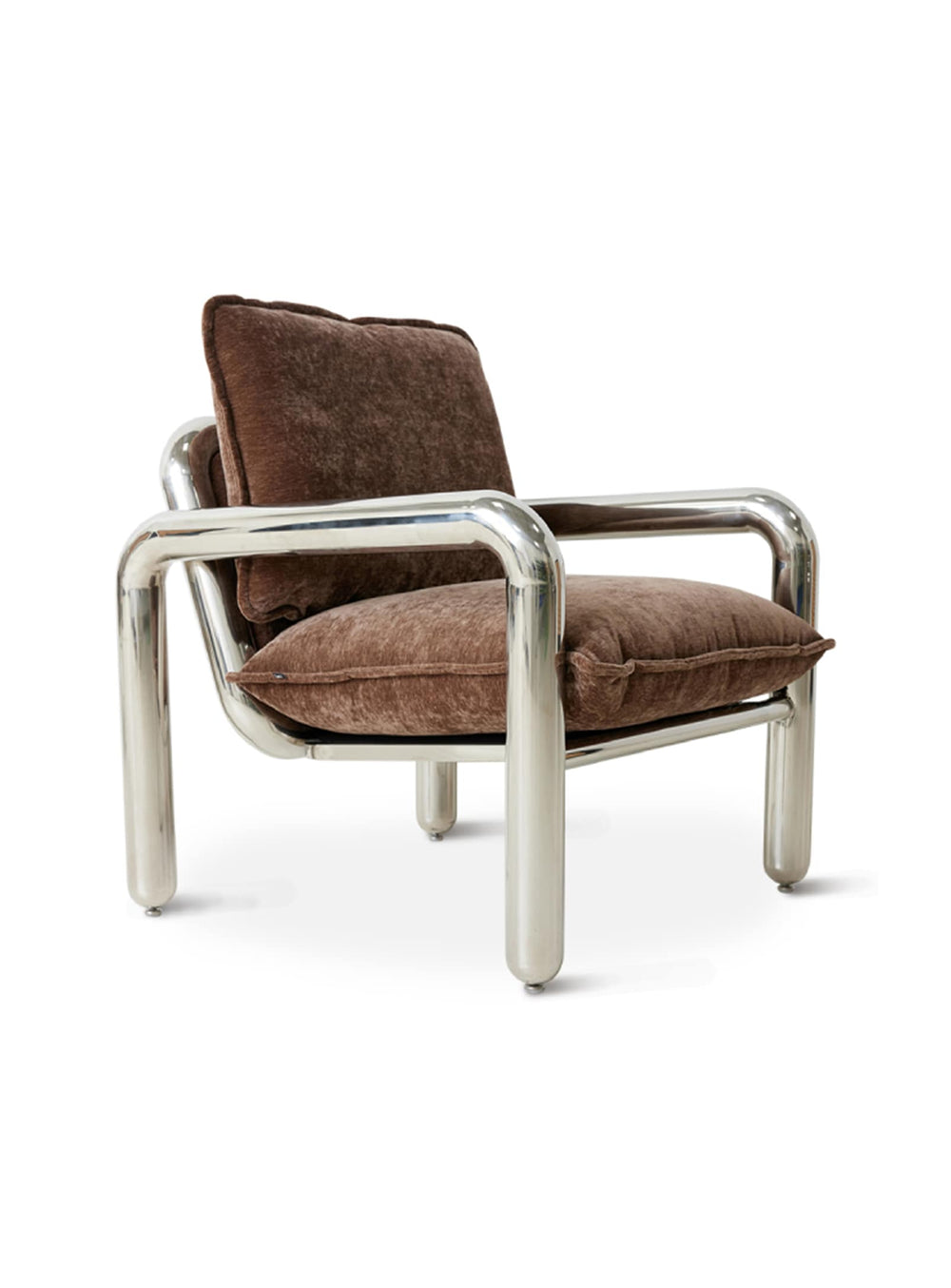 HKliving Chrome : fauteuil élégant au contraste velours et chrome affirmé.