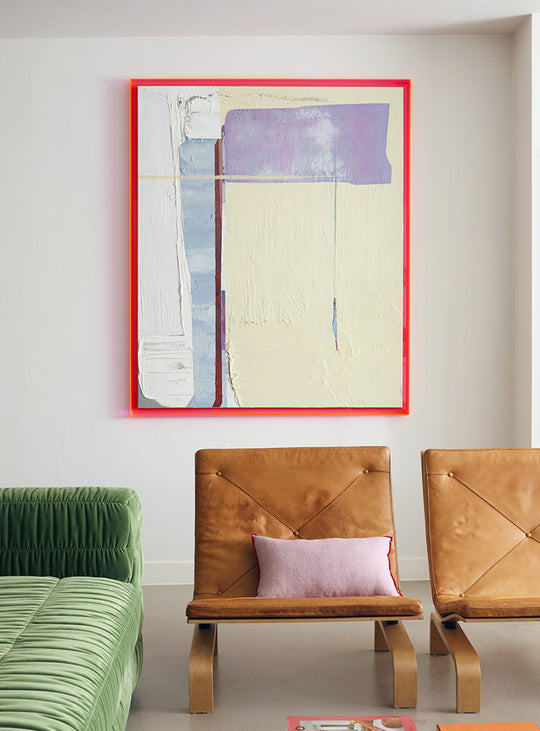 Découvrez le tableau encadré Days in the City de HKliving, une œuvre multicolore peinte à la main au style contemporain.