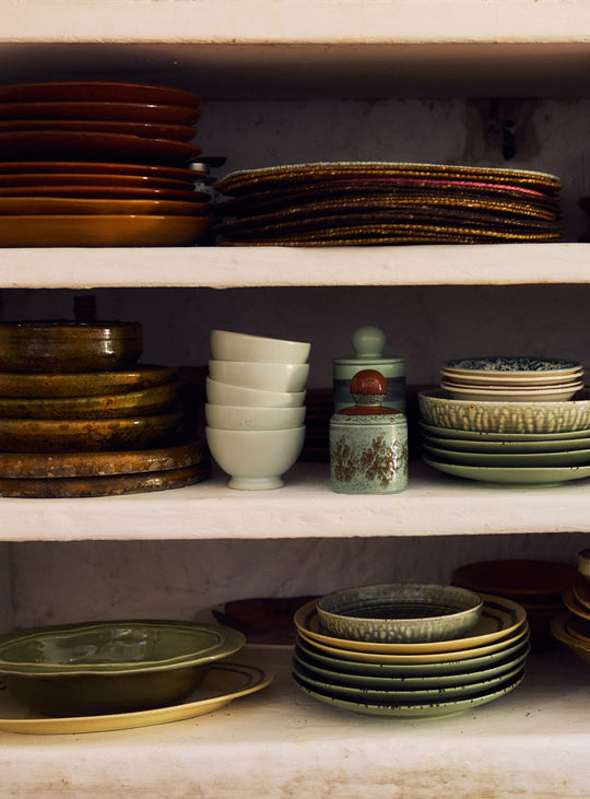 Bols Farmhouse Ceramics HKliving en grès, un set de 4 polyvalent au charme rétro pour toutes les occasions. bleu pale