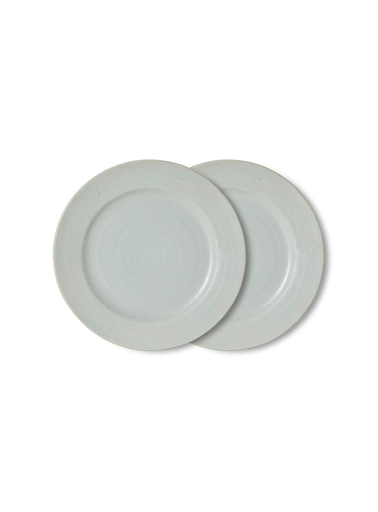 Assiettes plates Farmhouse Ceramics HKliving, vendues par 2 pour une table élégante, simple et chaleureuse. bleu pale