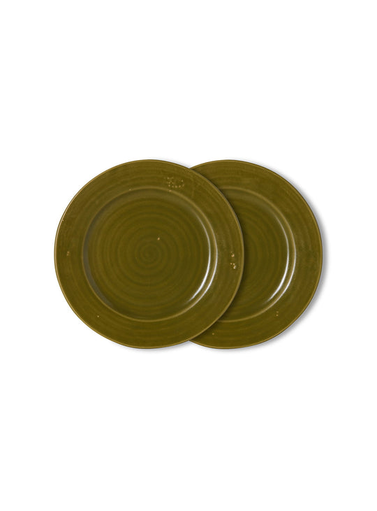 Assiettes plates Farmhouse Ceramics HKliving, idéales pour composer une table naturelle au charme rétro. mousse