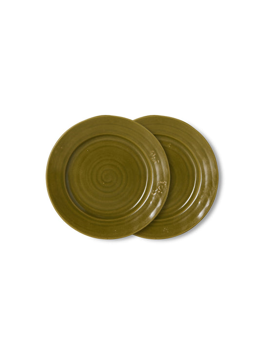 Assiettes à dessert Farmhouse Ceramics HKliving, vendues par lot de 2 pour composer une table colorée. mousse