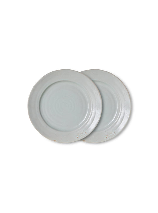 Assiettes à dessert Farmhouse Ceramics HKliving, un set de 2 pièces au style campagne chic et intemporel. bleu pale