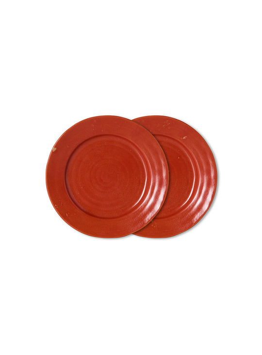 Assiettes à dessert Farmhouse Ceramics HKliving, une collection rétro pour des repas simples et conviviaux. rouge