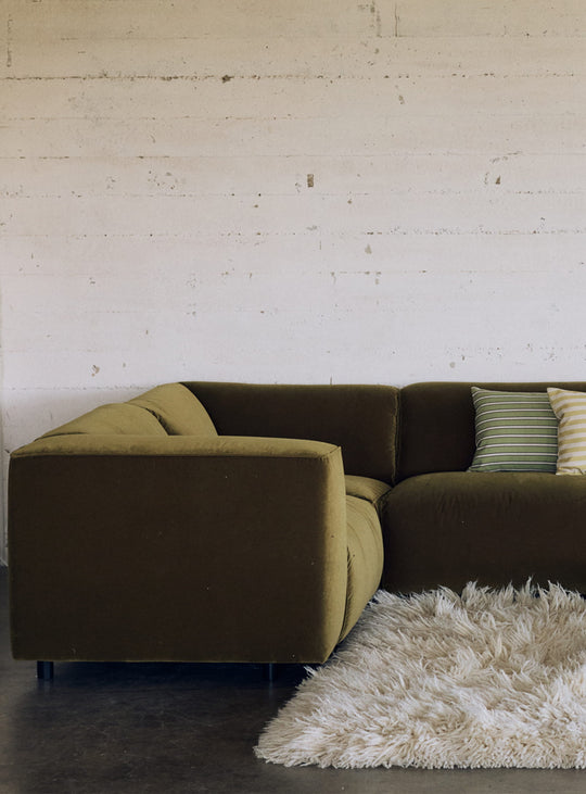 Canapé modulable Flake HKliving, disponible en coton, lin, velours côtelé et tissus texturés. section gauche