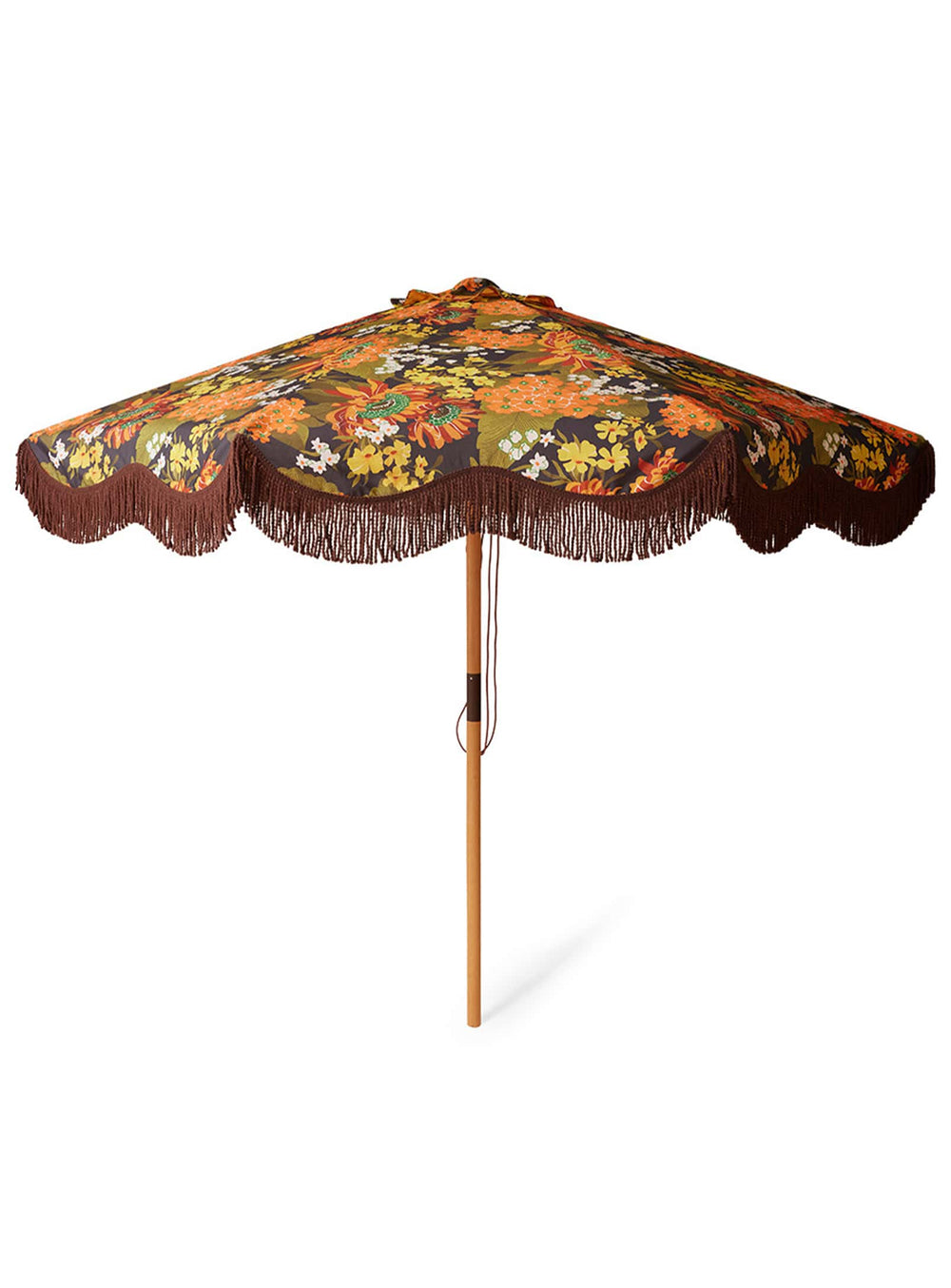 HKliving Flourish : parasol floral vintage avec pompons et doublure contrastée.