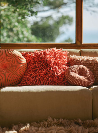 Coussins Fluffy HKliving : laine et coton pour un confort doux et chaleureux. Rouge.