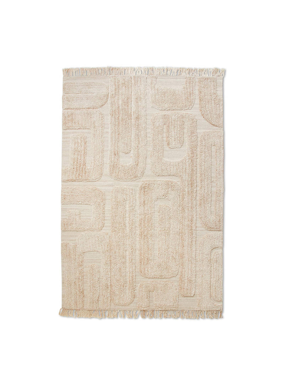 HKliving Limestone : tapis en laine aux tons pierre et reliefs graphiques.