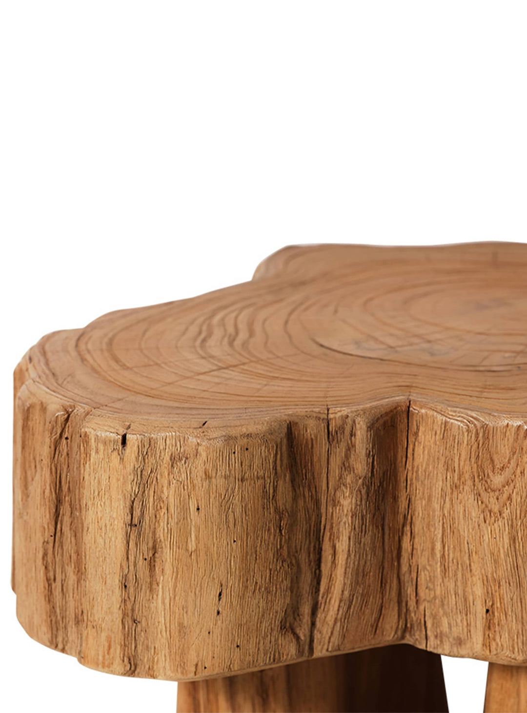 Tabouret Log HKliving, une création en bois massif aux veinures uniques et chaleureuses.