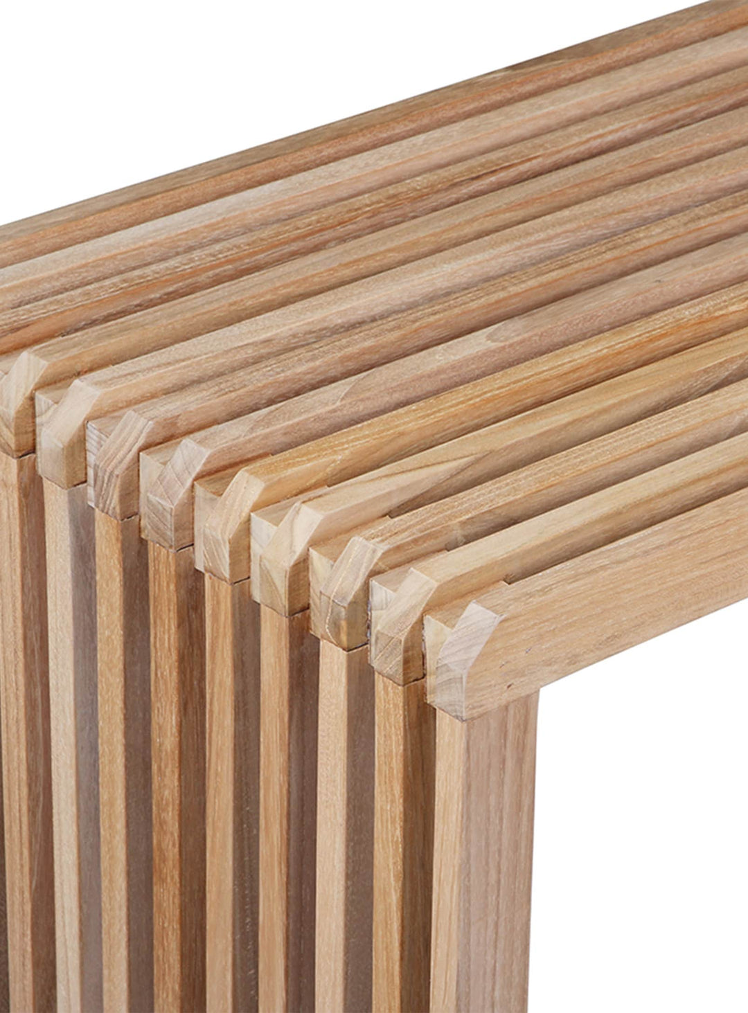 Banc à lattes en teck HKliving, silhouette minimaliste et bois naturel. L