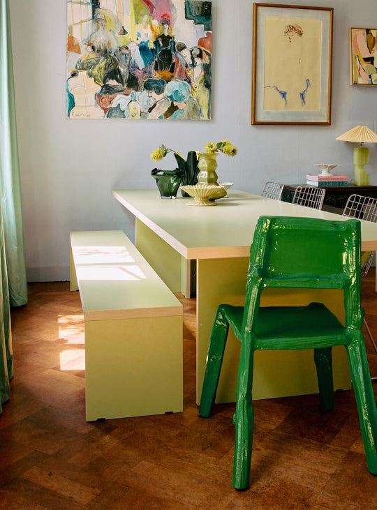 Banc Monolyt HKliving, design minimaliste et lignes architecturales pour salle à manger moderne. pistache