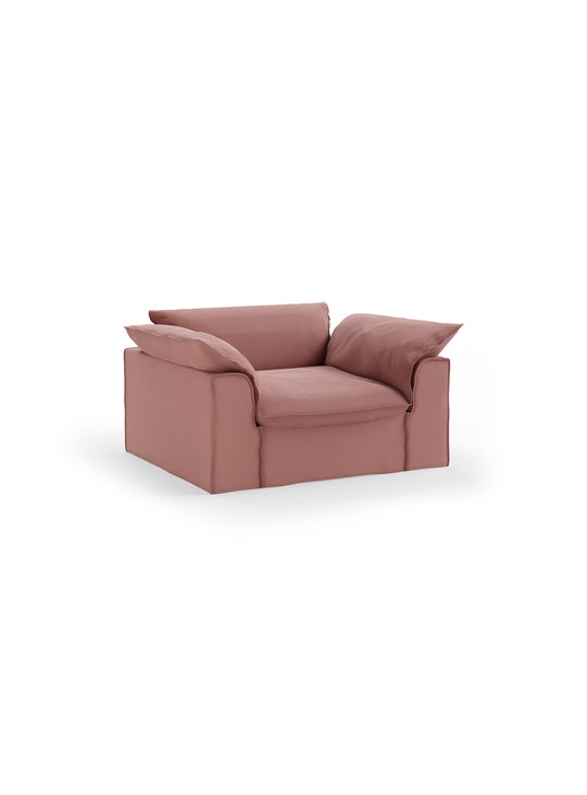 Fauteuil HKliving Nomad : un siège spacieux et élégant décliné en lin, velours, bouclé et tissu recyclé. rose