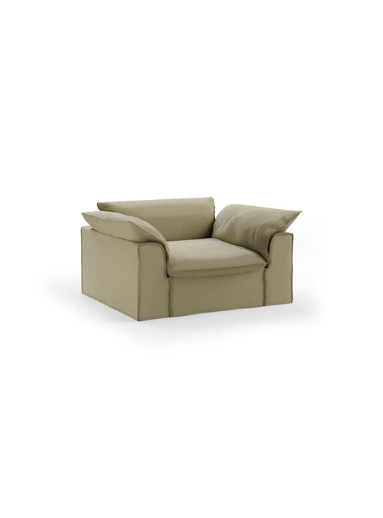 Fauteuil HKliving Nomad : un siège cocon spacieux qui combine confort, style et esprit méditerranéen. sauge