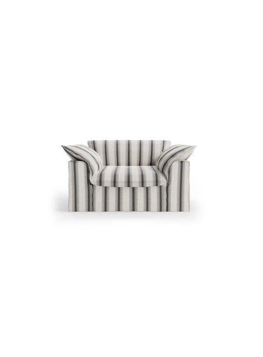 Fauteuil HKliving Nomad : un fauteuil spacieux au design décontracté, parfait pour se prélasser au quotidien. chalkstripe