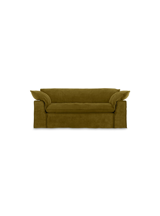 Le sofa HKliving Nomad 2 places allie confort généreux et design intemporel. olive