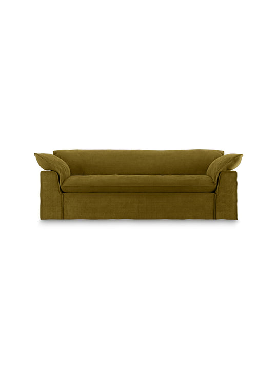 Le sofa HKliving Nomad allie design épuré, confort durable et finitions raffinées. olive