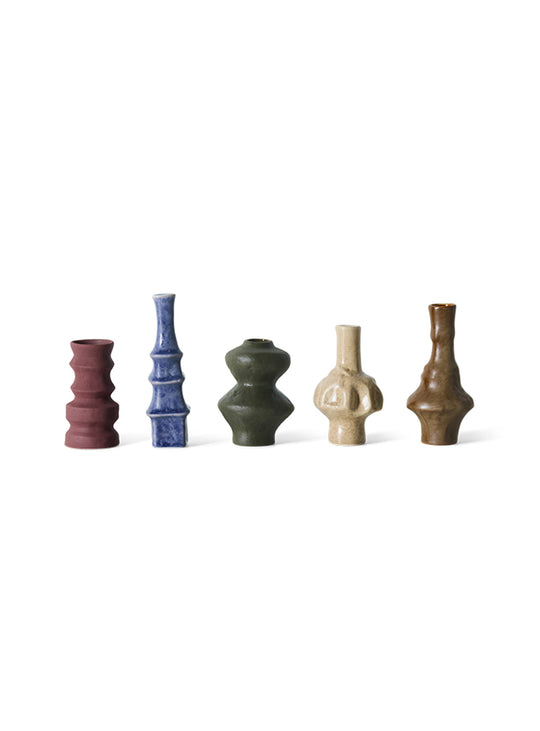 Vases Palette 70s Ceramics HKliving, un set de 5 pièces en grès aux silhouettes organiques et aux teintes variées.