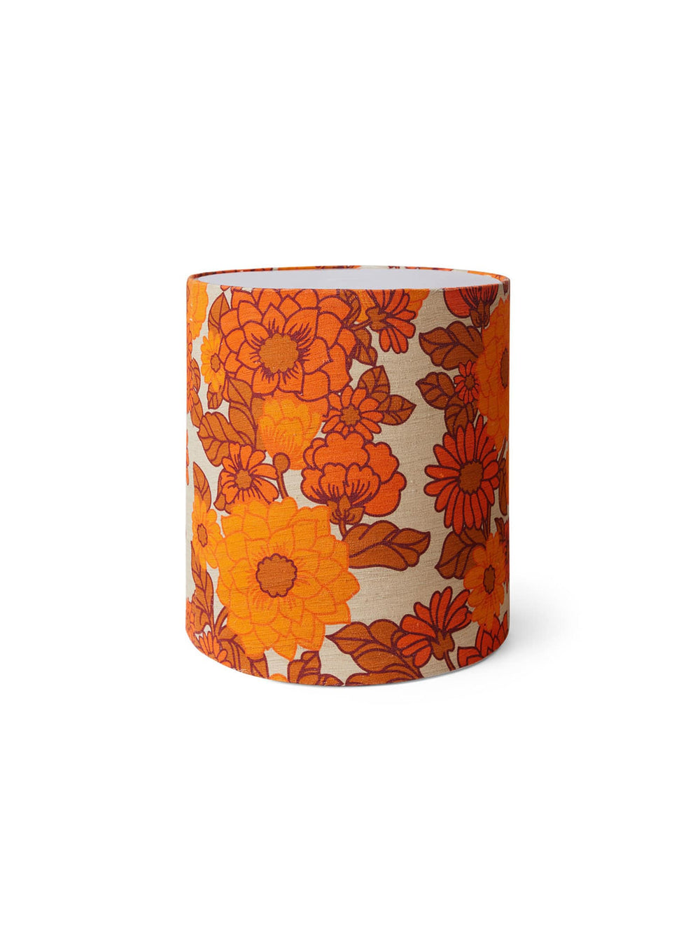 Pétale de HKliving, un motif fleuri orange et rouge pour un abat-jour au style 60s-70s audacieux.